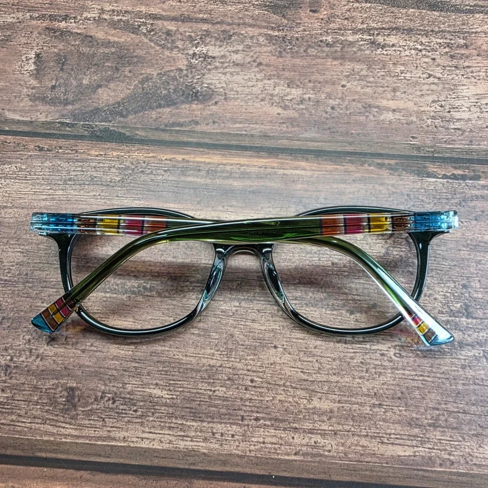 Modern Teagan Teal Crystal Eyeglass Frames 49-18-140 Multi Color Striped Temples